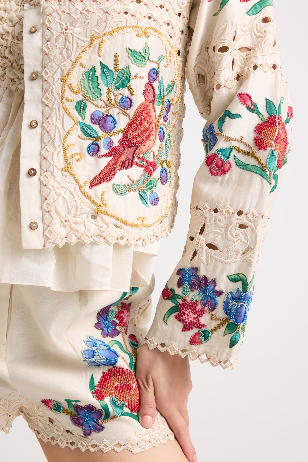 Ivory Applique And Beadwork Short Jacket