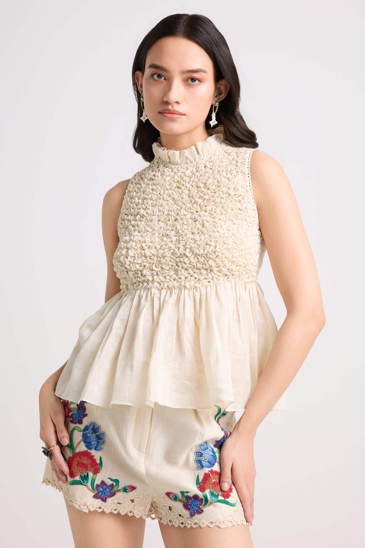 Ivory Smocked Textured Top