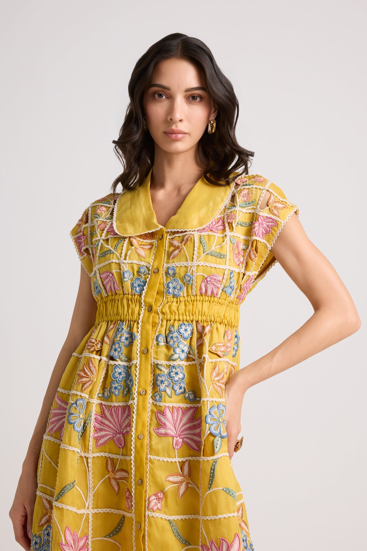 Yellow Checkered Shirt Dress