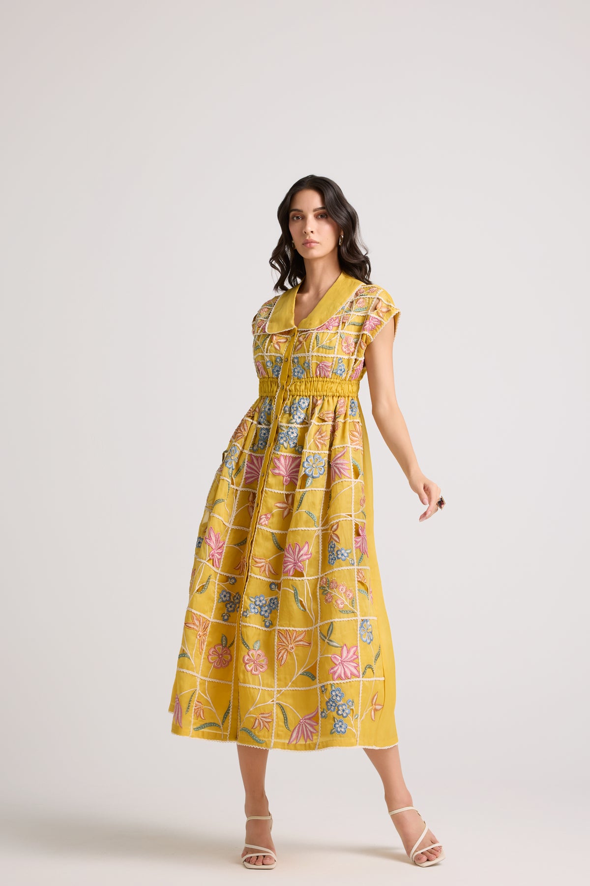 Yellow Checkered Shirt Dress