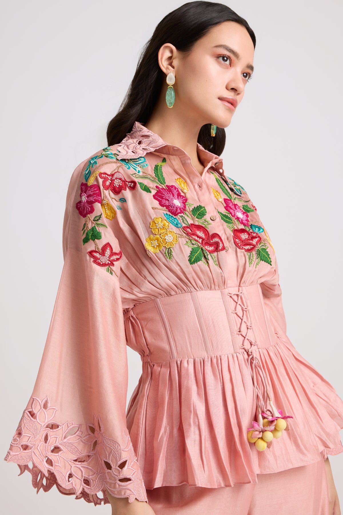 Soft Pink Embroidered Corset Shirt