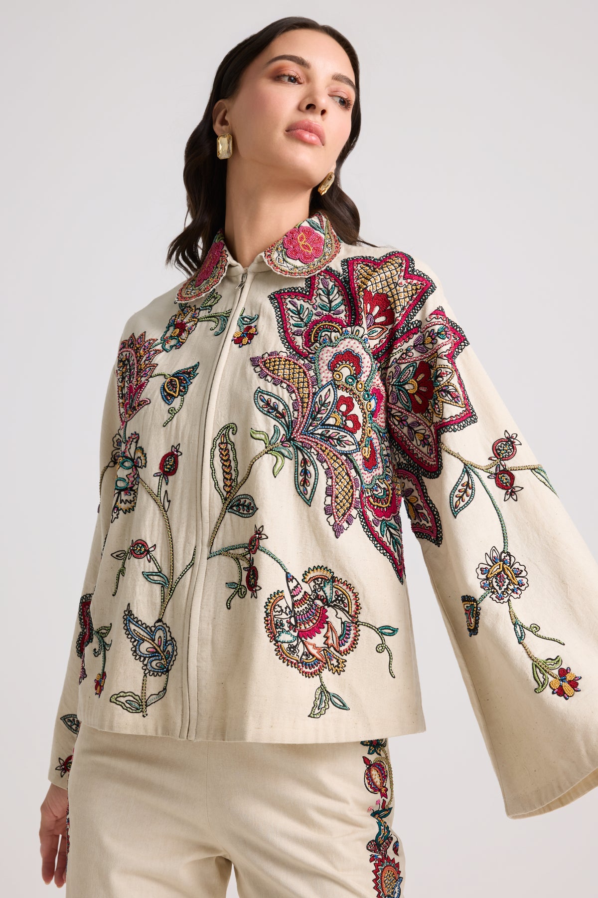 Ivory Contrast Floral Cordwork Jacket