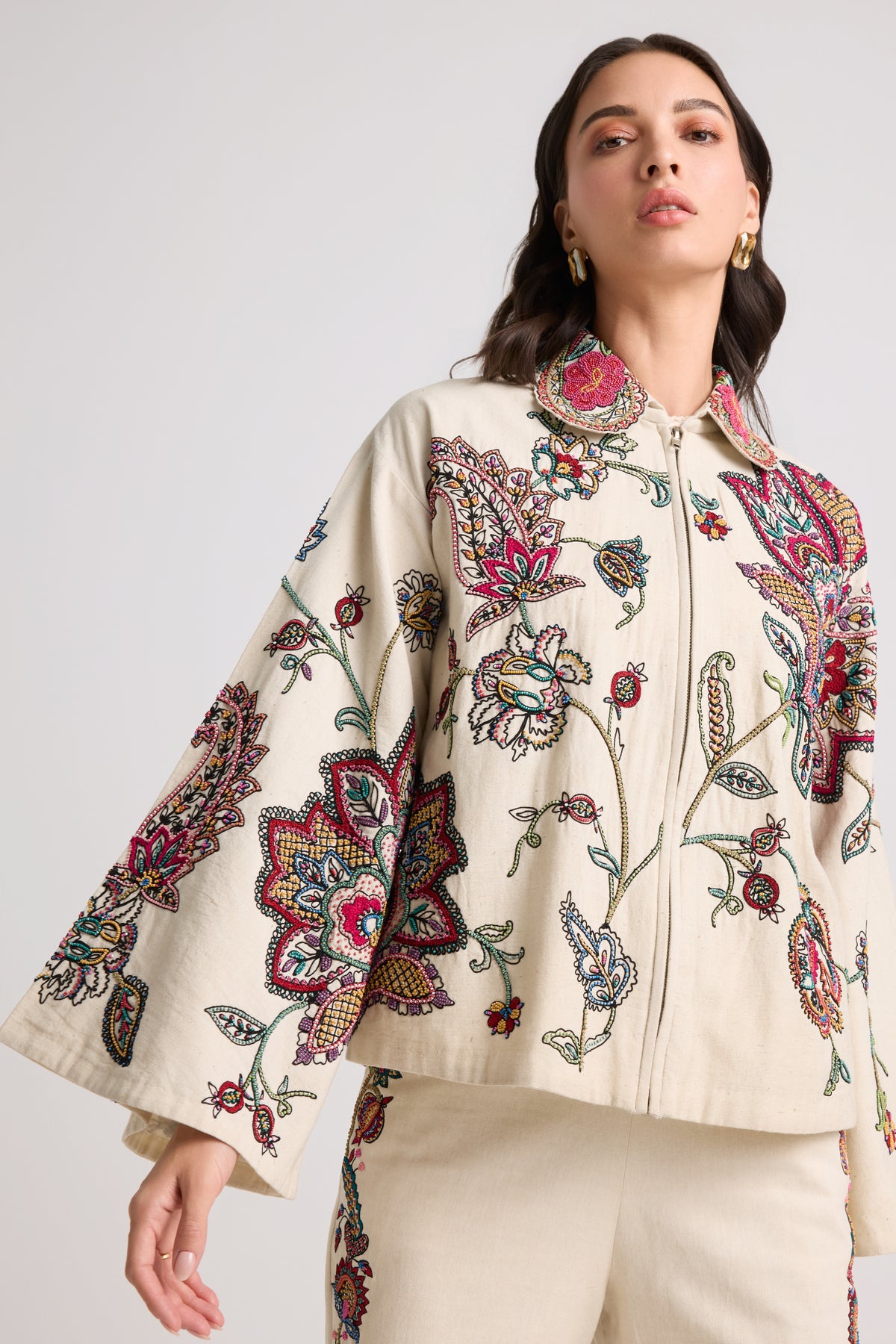 Ivory Contrast Floral Cordwork Jacket