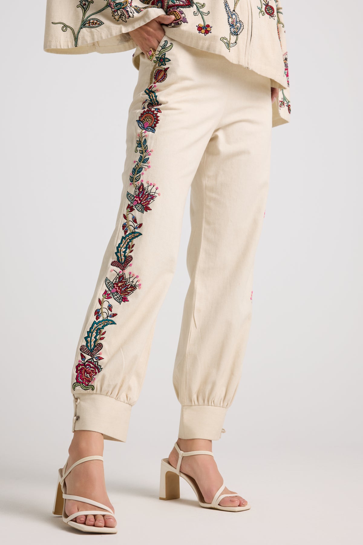 Ivory Embroidered Utility Pants