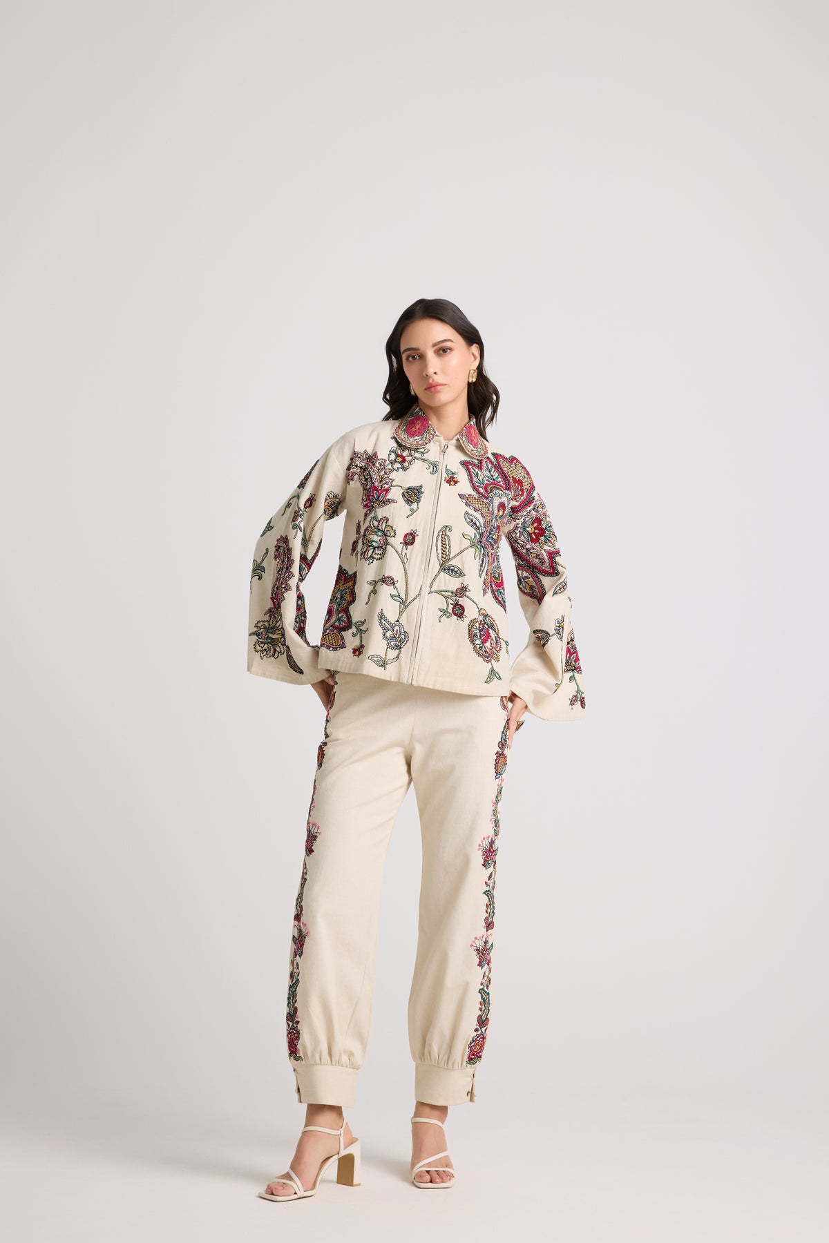 Ivory Embroidered Utility Pants