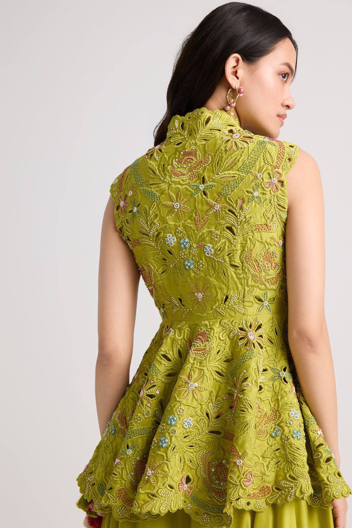 Lime Green Cutwork Beaded Jacket