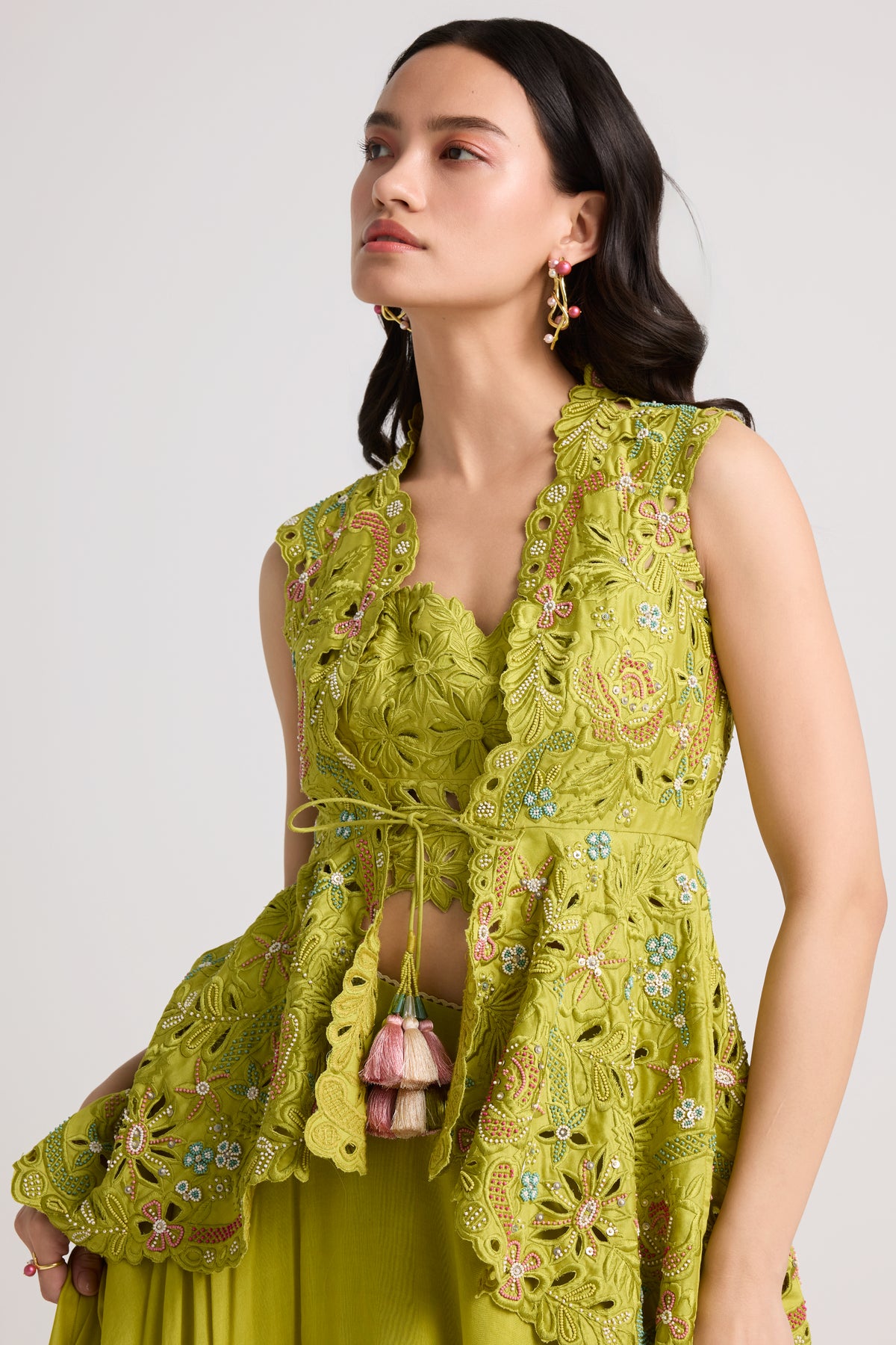 Lime Green Cutwork Beaded Jacket