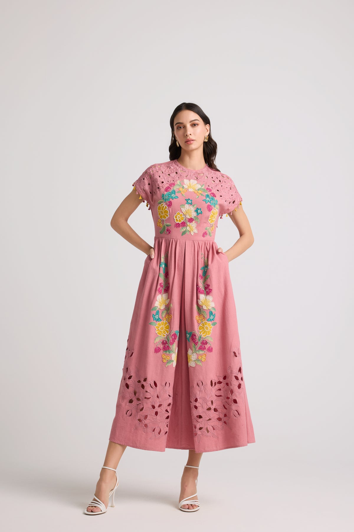 Blush Floral Applique Midi Dress