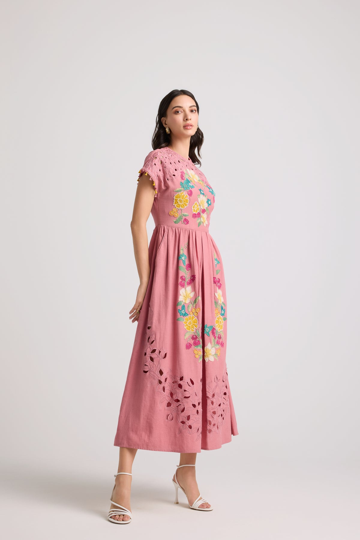 Blush Floral Applique Midi Dress