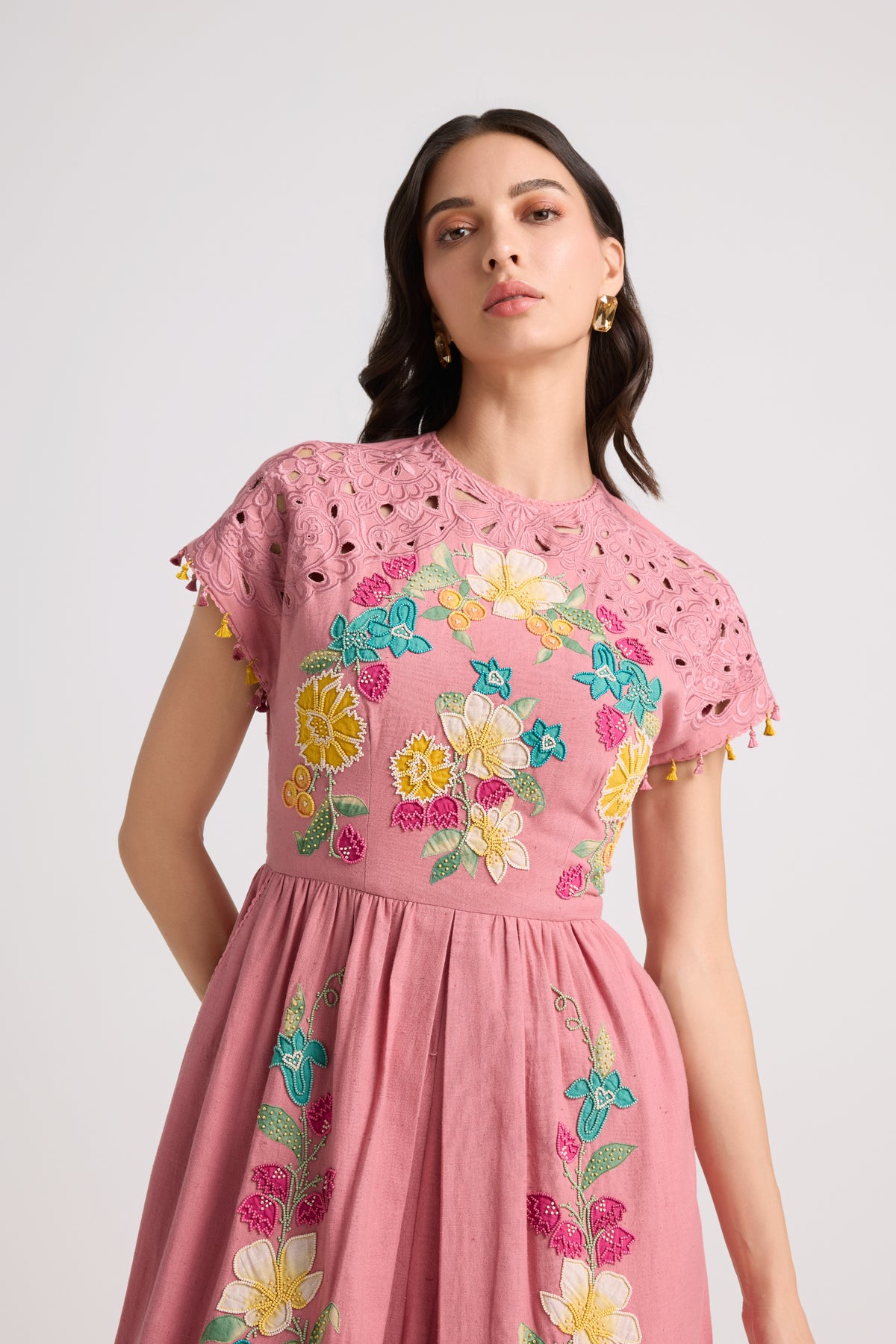 Blush Floral Applique Midi Dress