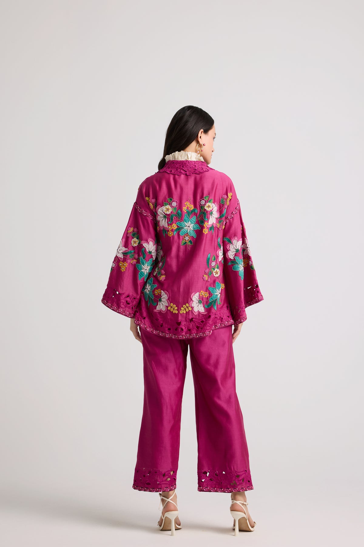 Fuchsia Applique And Beadwork Pants