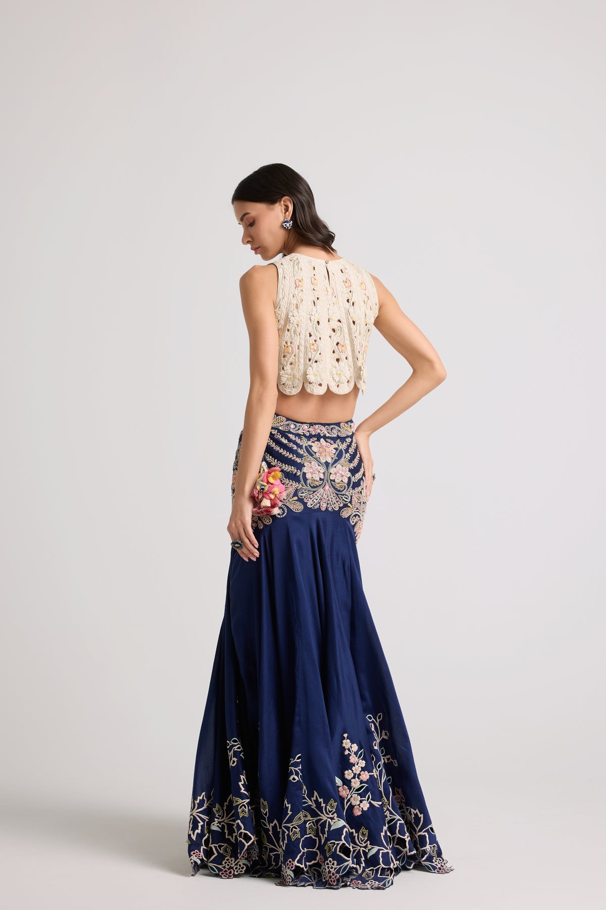 Ivory 3d Florals Panelled Top
