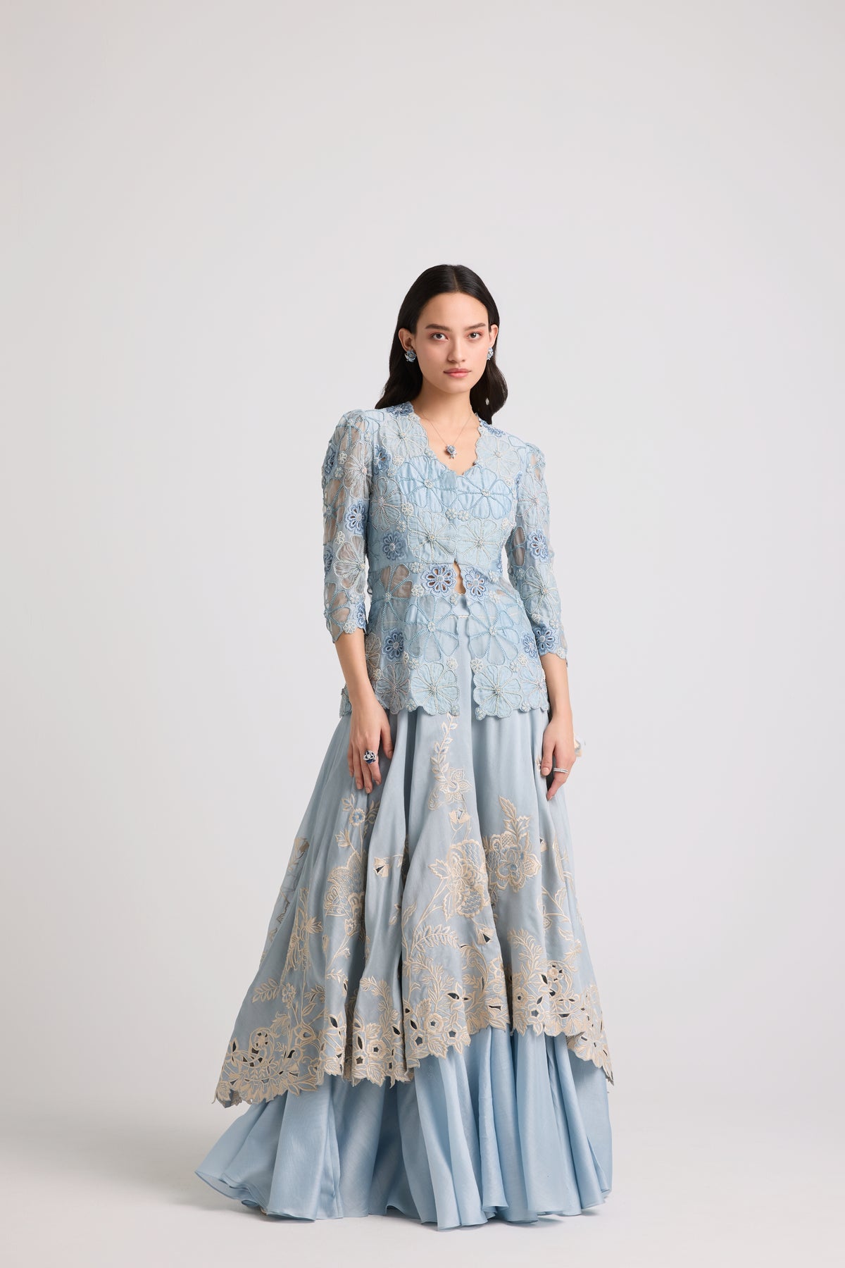 Powder Blue Applique Peplum Jacket