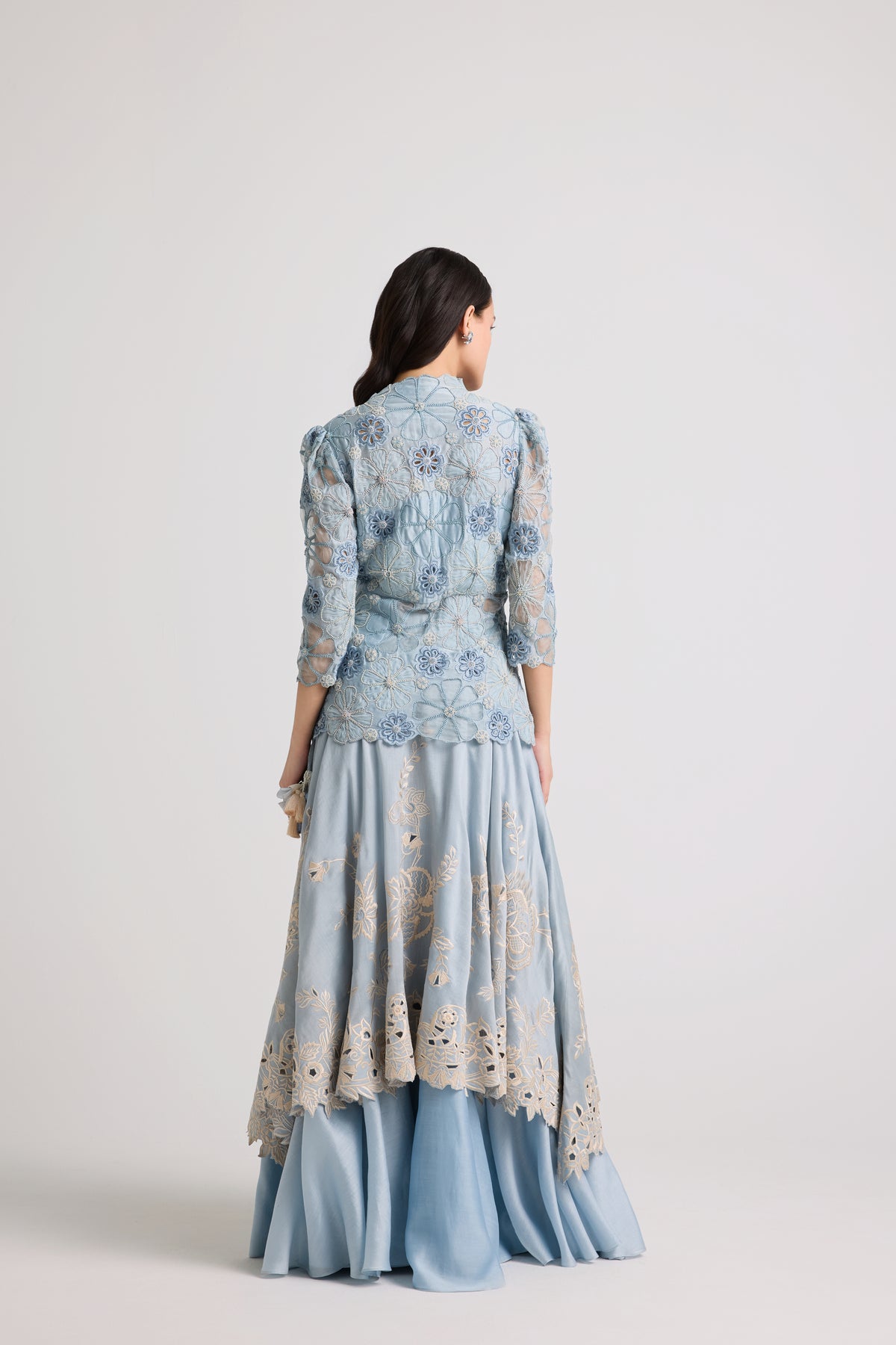 Powder Blue Contrast Cutwork Lehenga