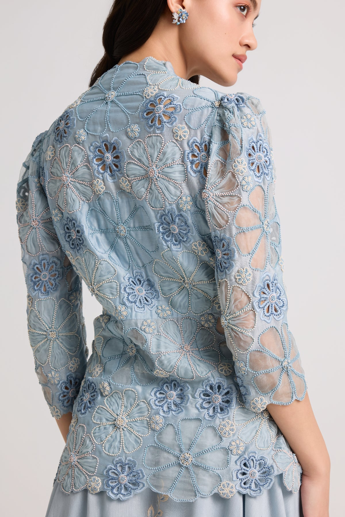 Powder Blue Applique Peplum Jacket