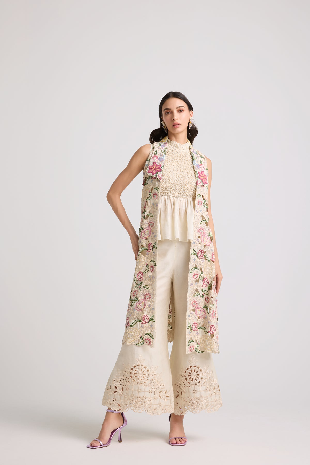 Ivory Floral Cutwork Bell Bottoms