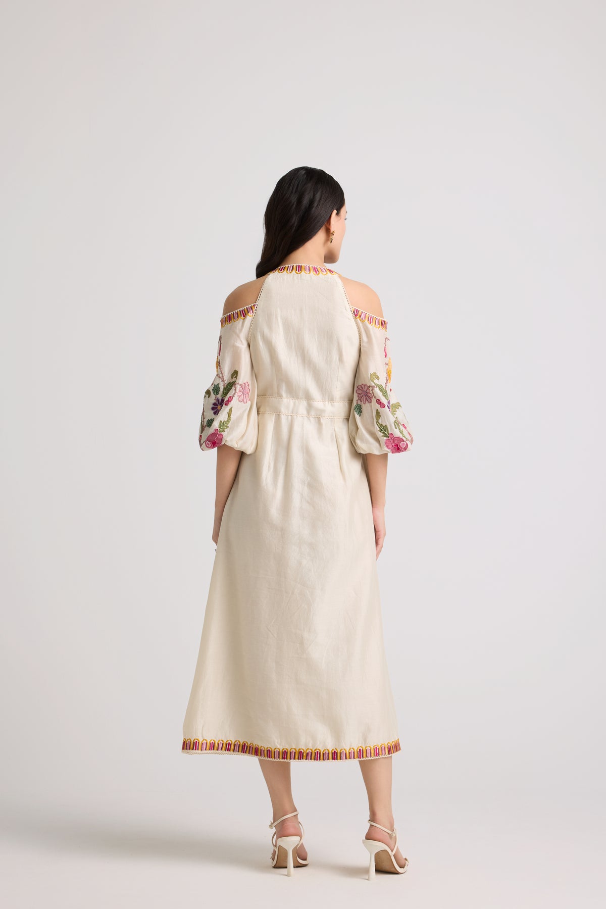 Ivory Floral Cold Shoulder Midi Dress