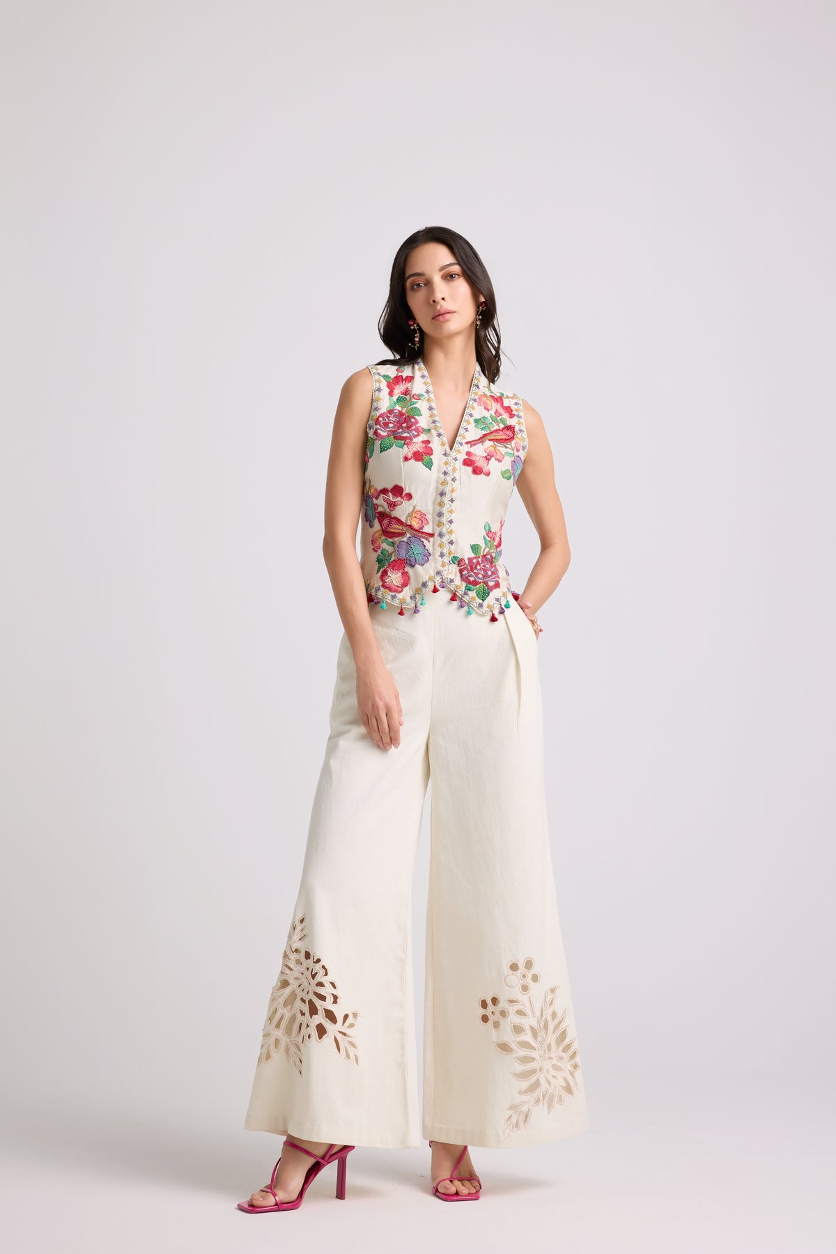 Ivory Applique Beaded Waistcoat