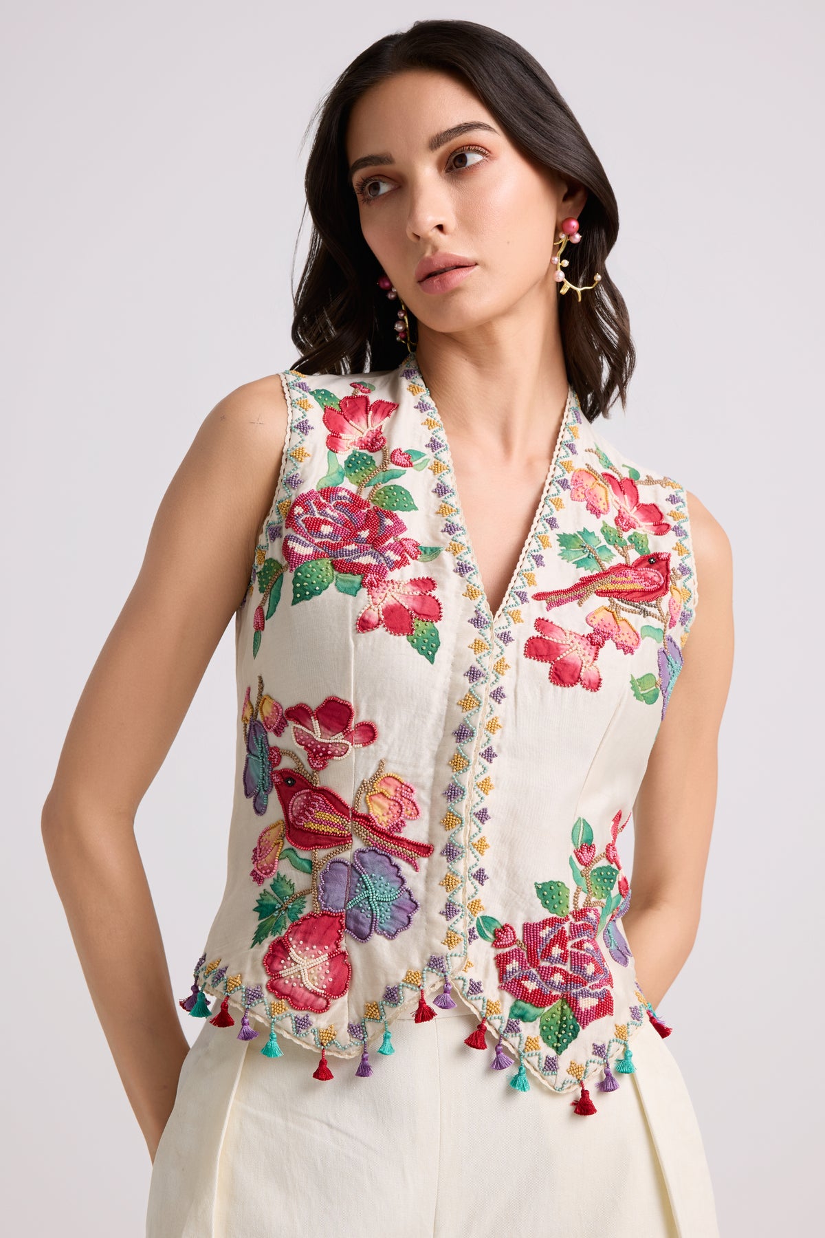 Ivory Applique Beaded Waistcoat