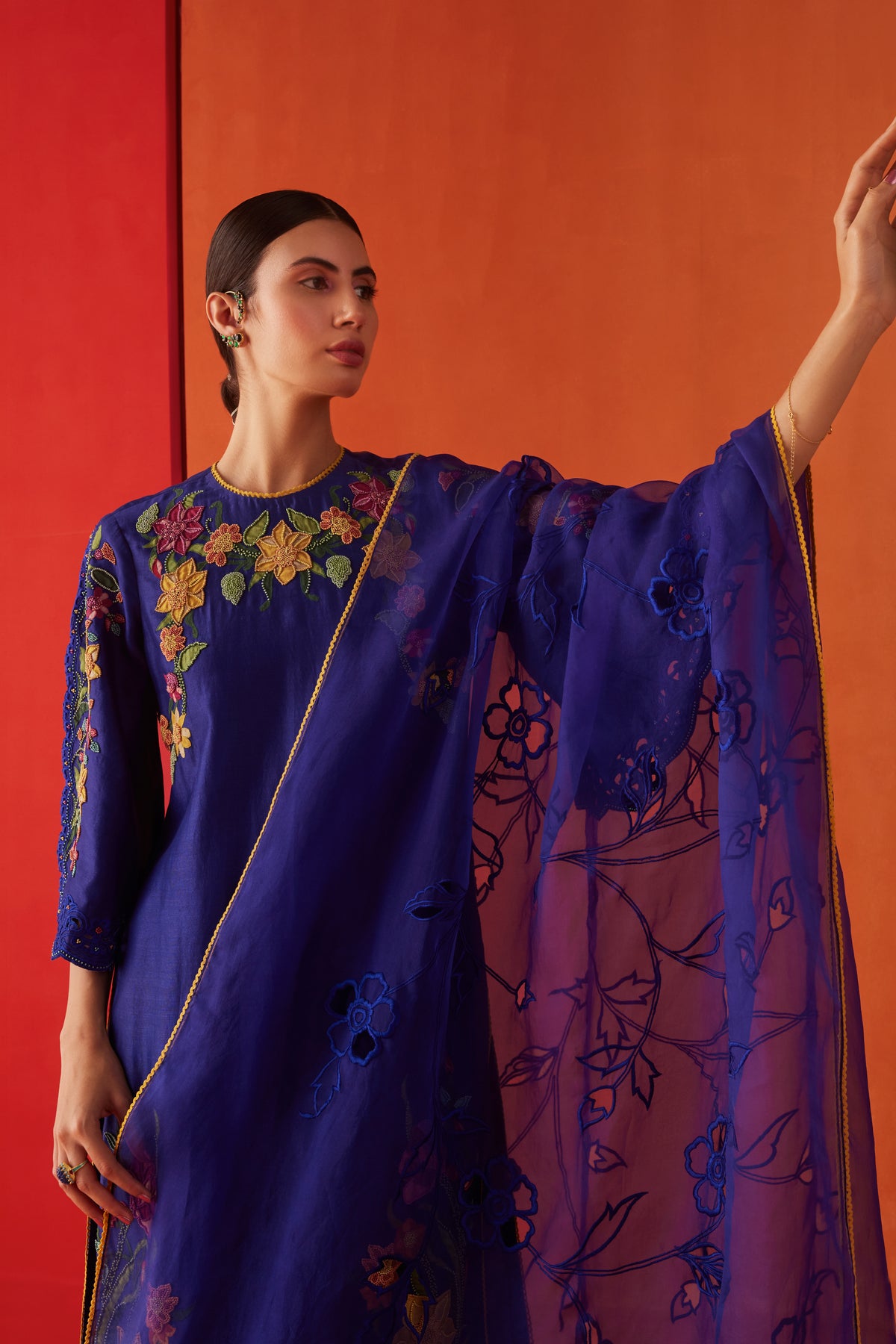 Cobalt Blue Applique and Beadwork Kurta Set