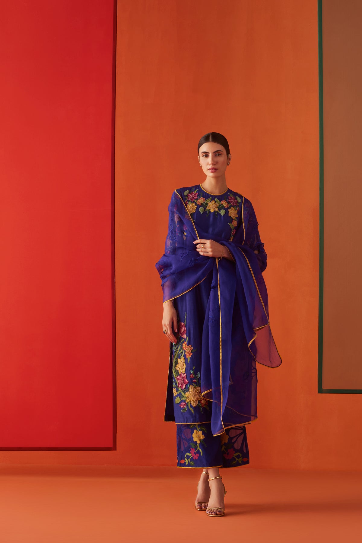 Cobalt Blue Applique and Beadwork Kurta Set