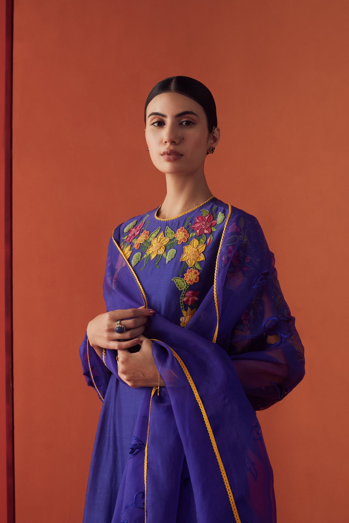 Cobalt Blue Applique and Beadwork Kurta Set