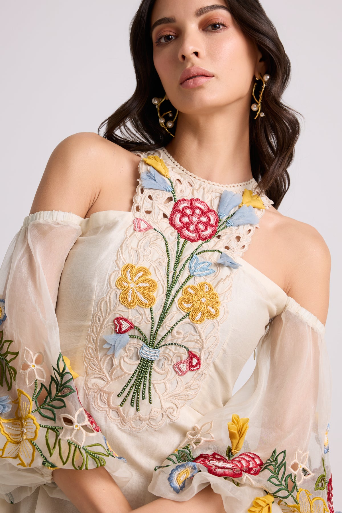 Ivory 3d Floral Applique Dress