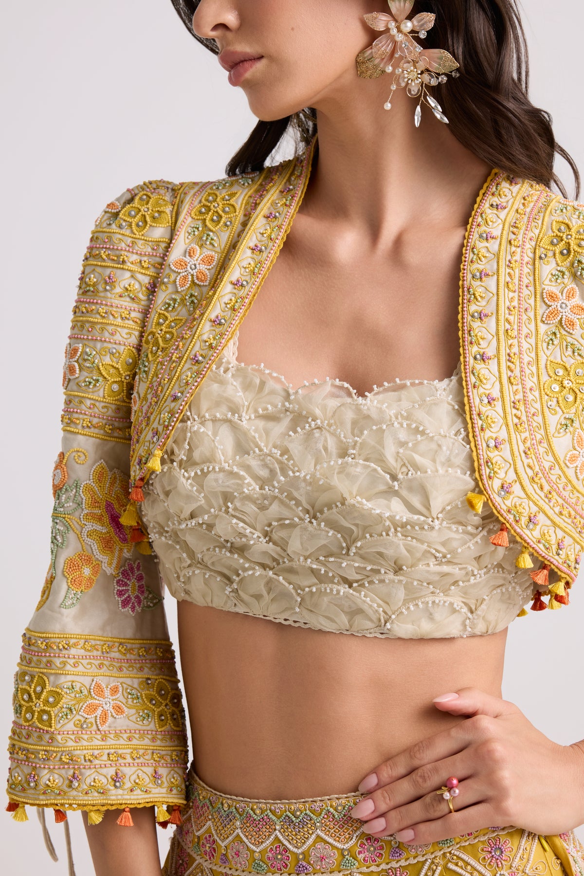 Ivory Contrast Cordwork Beaded Jacket
