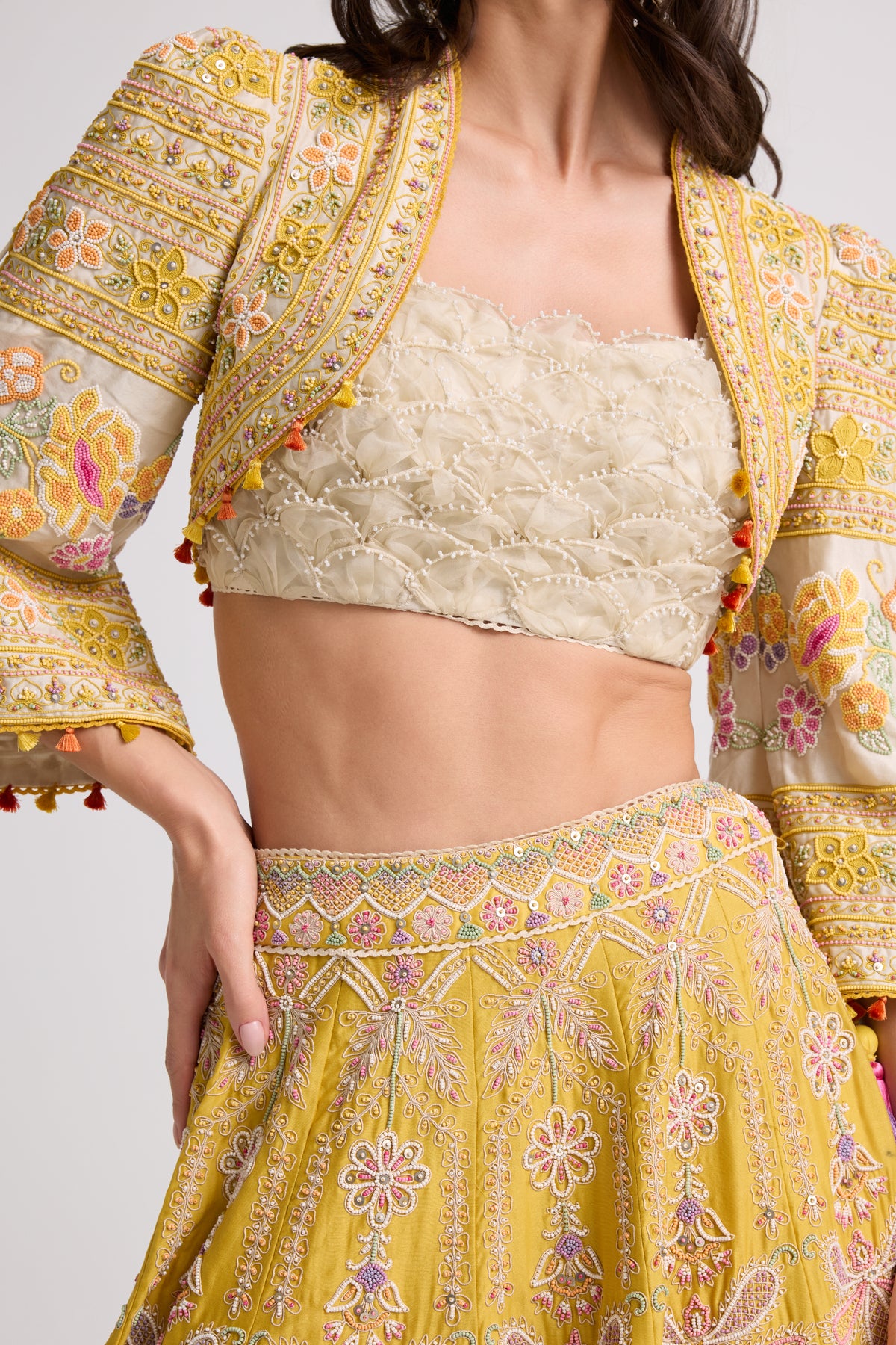 Ivory Contrast Cordwork Beaded Jacket