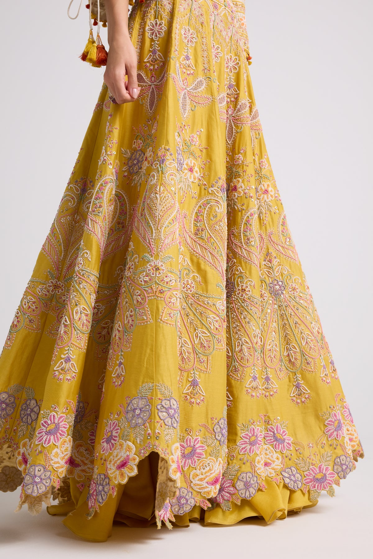 Yellow Contrast Cordwork Beaded Lehenga