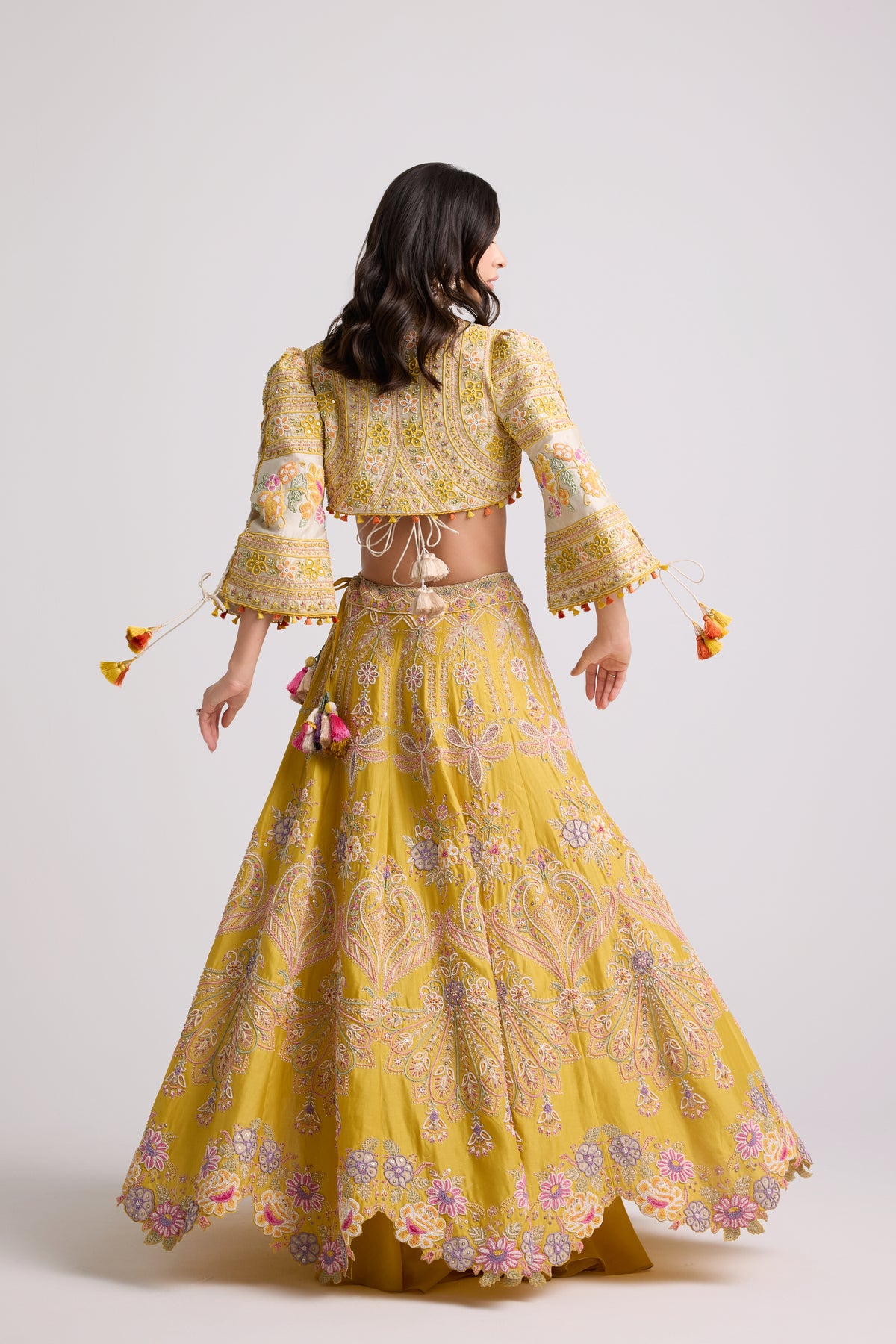 Yellow Contrast Cordwork Beaded Lehenga