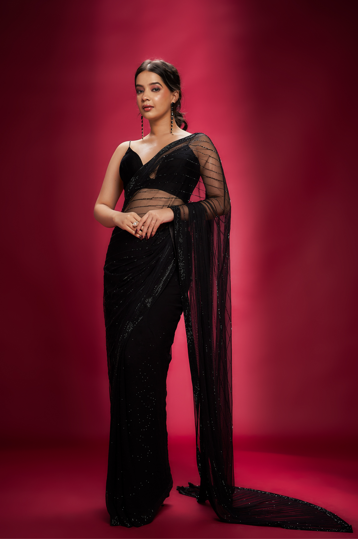 Black stonned saree