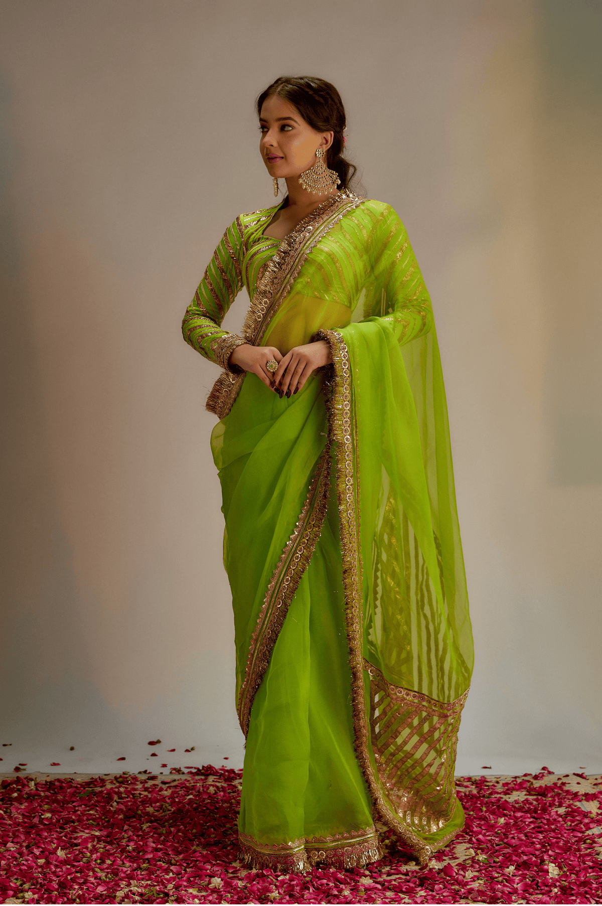 Bright green gota saree