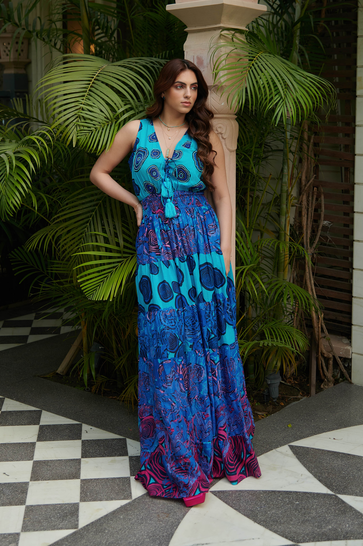 Indigo Printed Sleeveless Maxi Dress