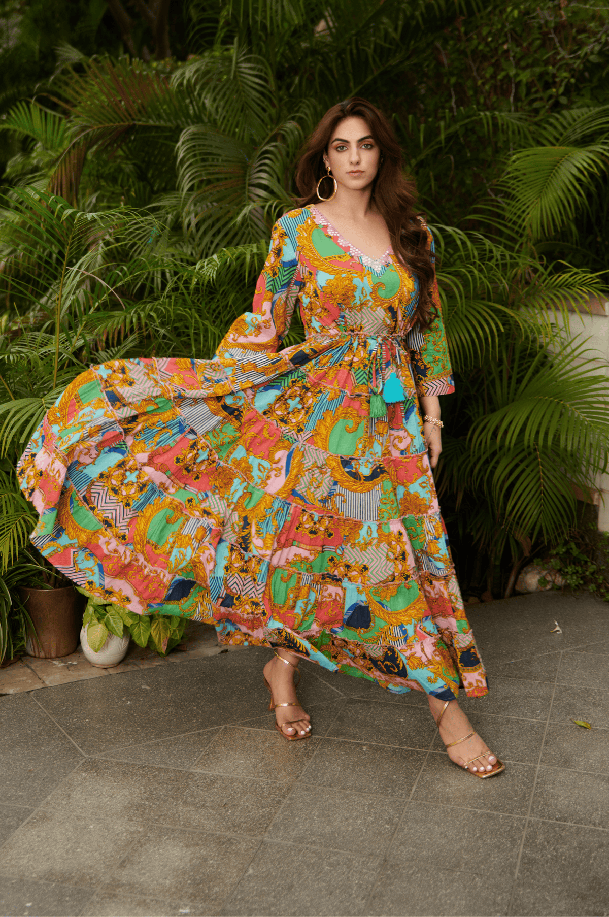 Multicolor Printed Maxi Dress