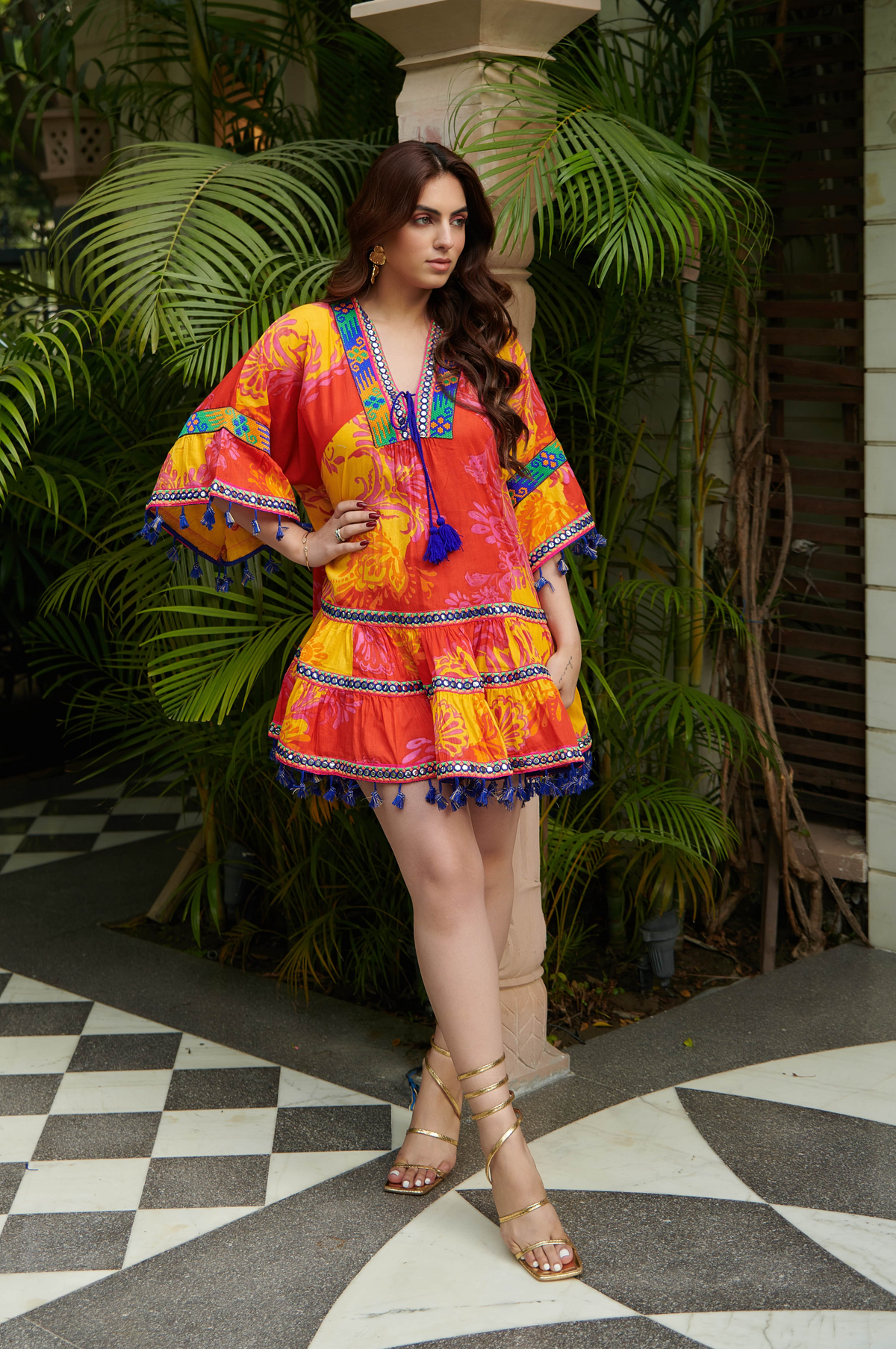 Orange Printed Boxy Mini Dress