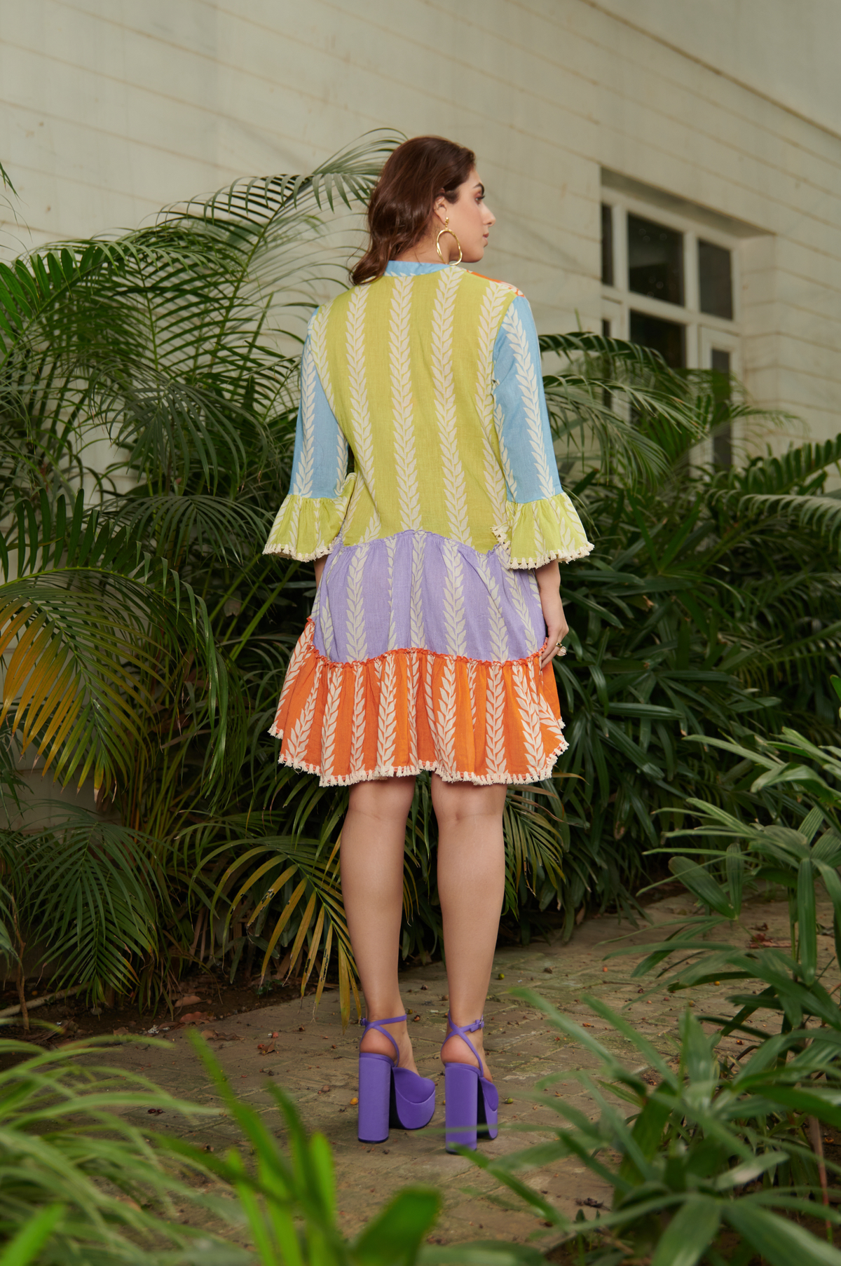 Pastel A-line Printed Tier Short Dress