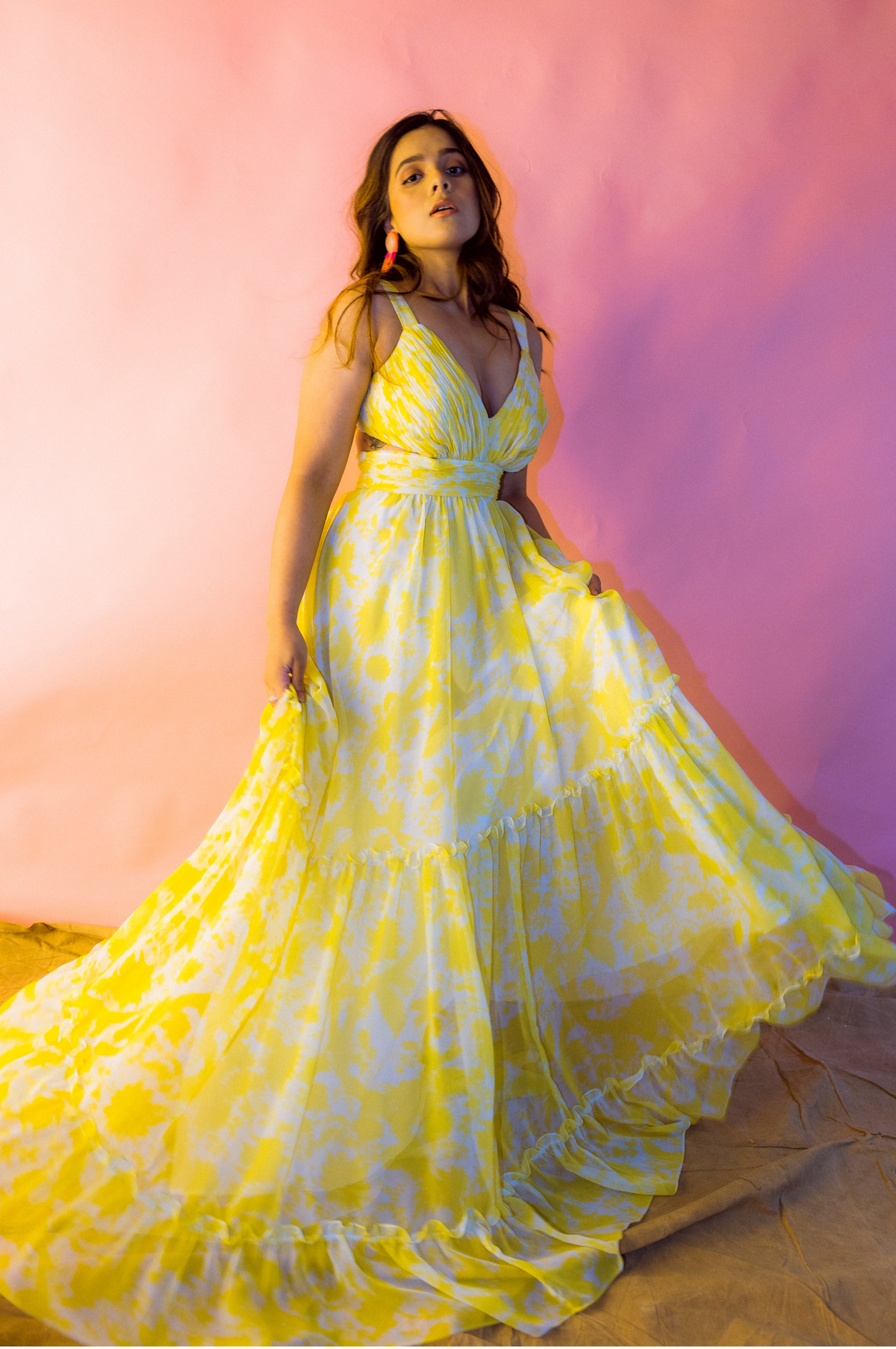 Yellow &amp; white suzani layered dress