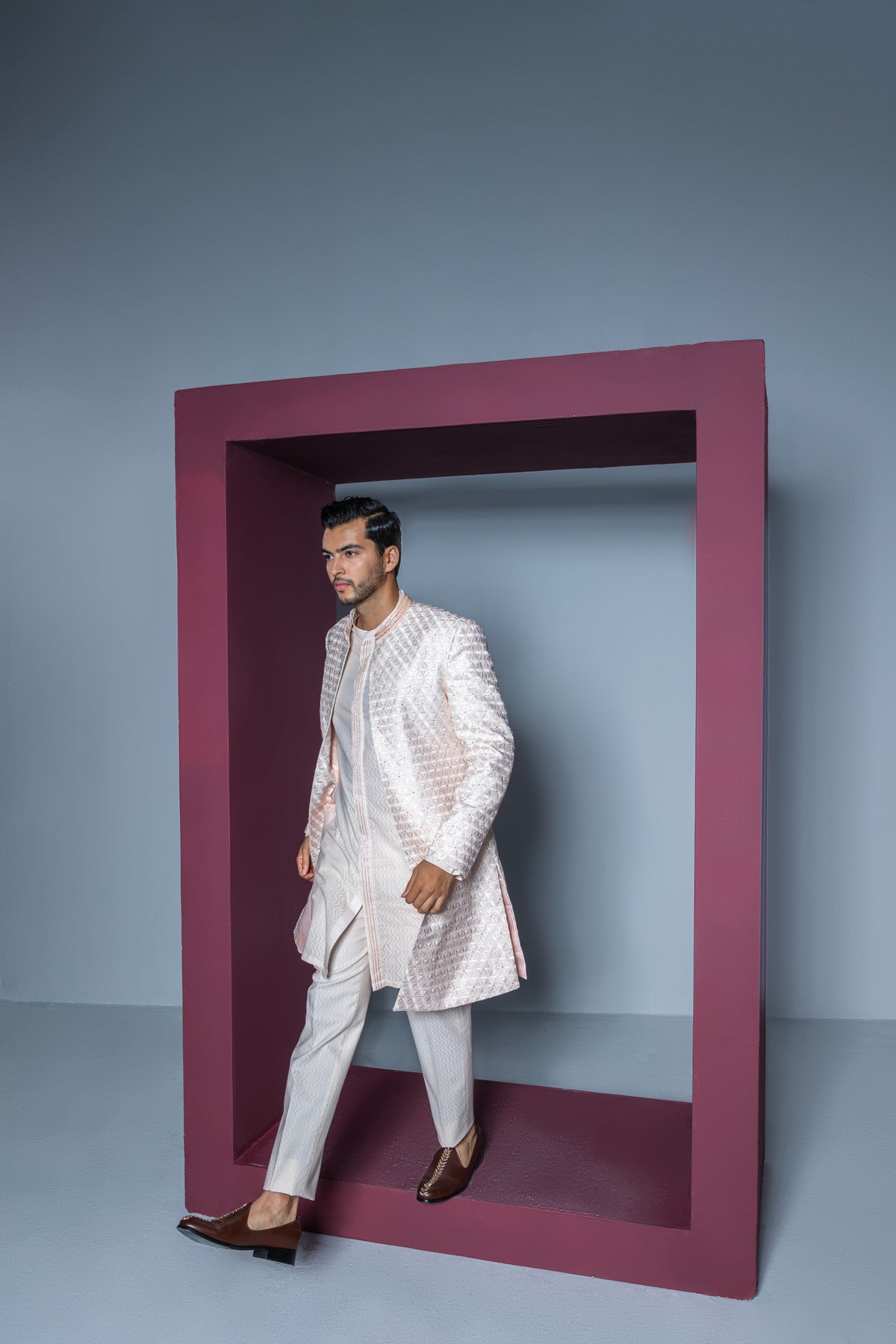 Majestic Floral Open Sherwani Set