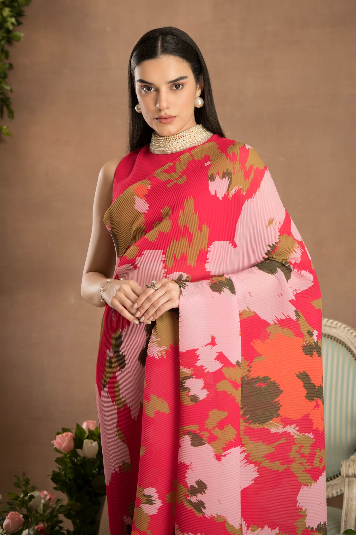 Pre Draped Magenta Pink Saree