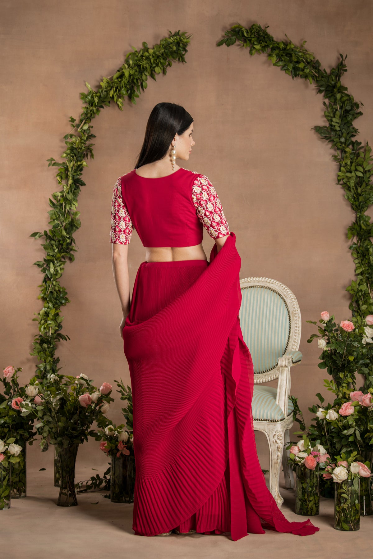 Pre Draped Ruby Red Saree