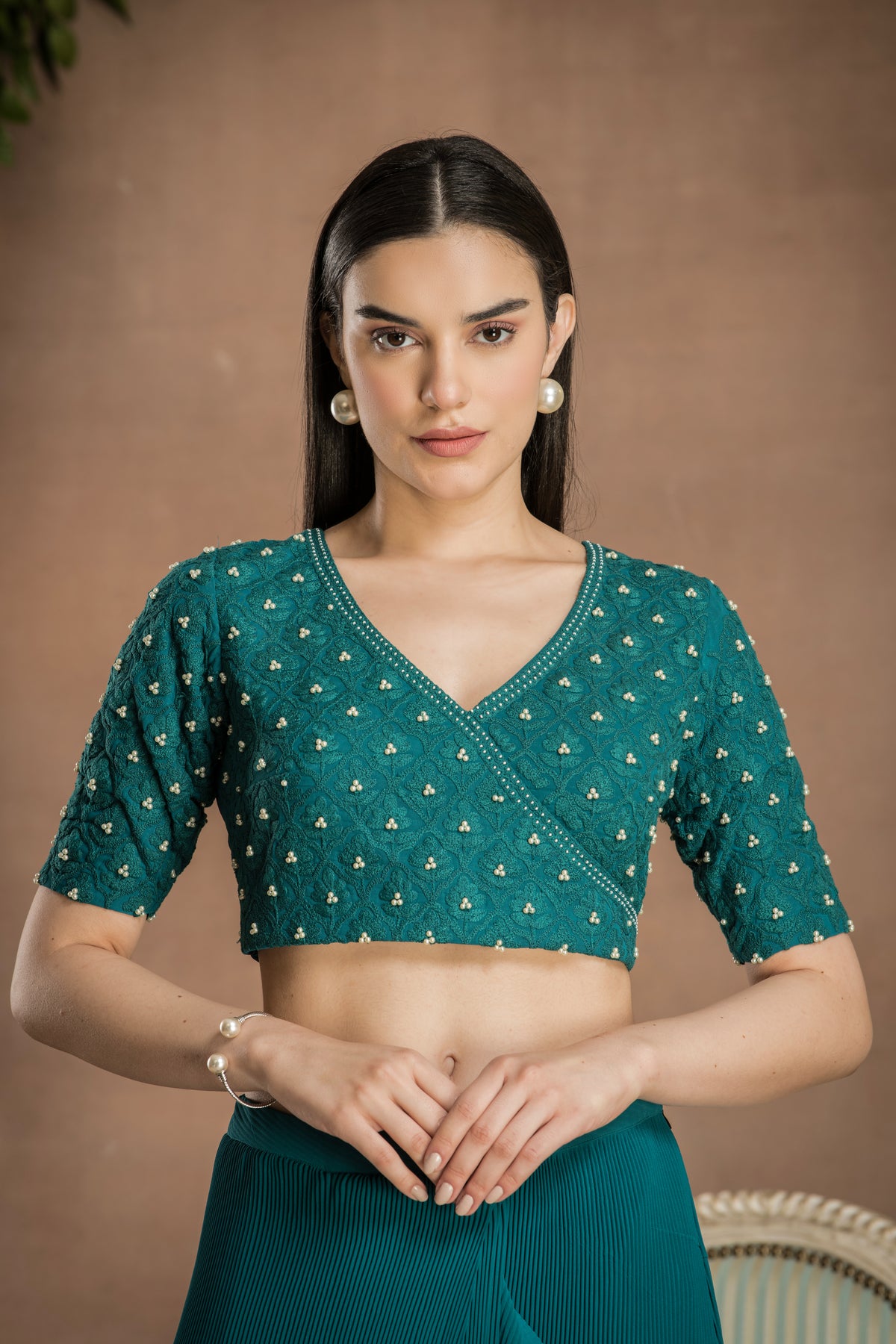 Pre Draped Pine Green Saree