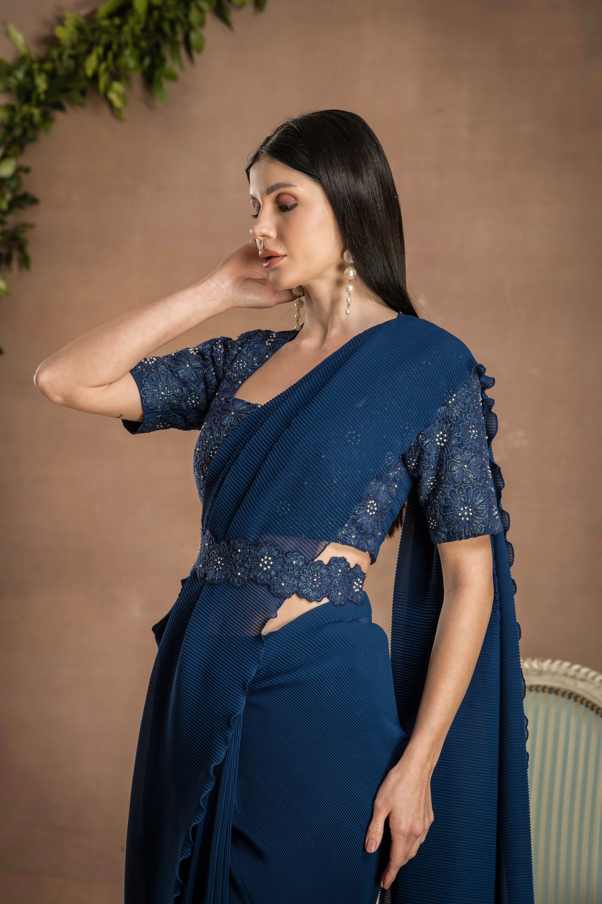 Pre Draped Mid Night Blue Saree