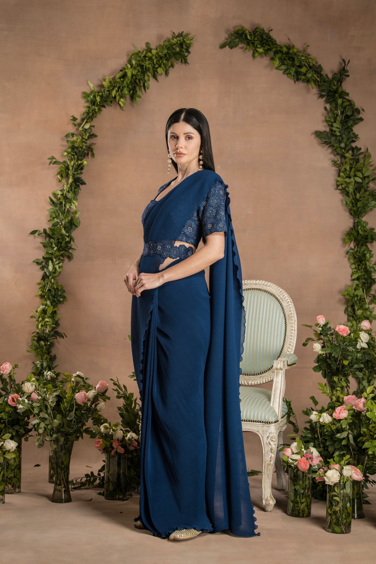 Pre Draped Mid Night Blue Saree