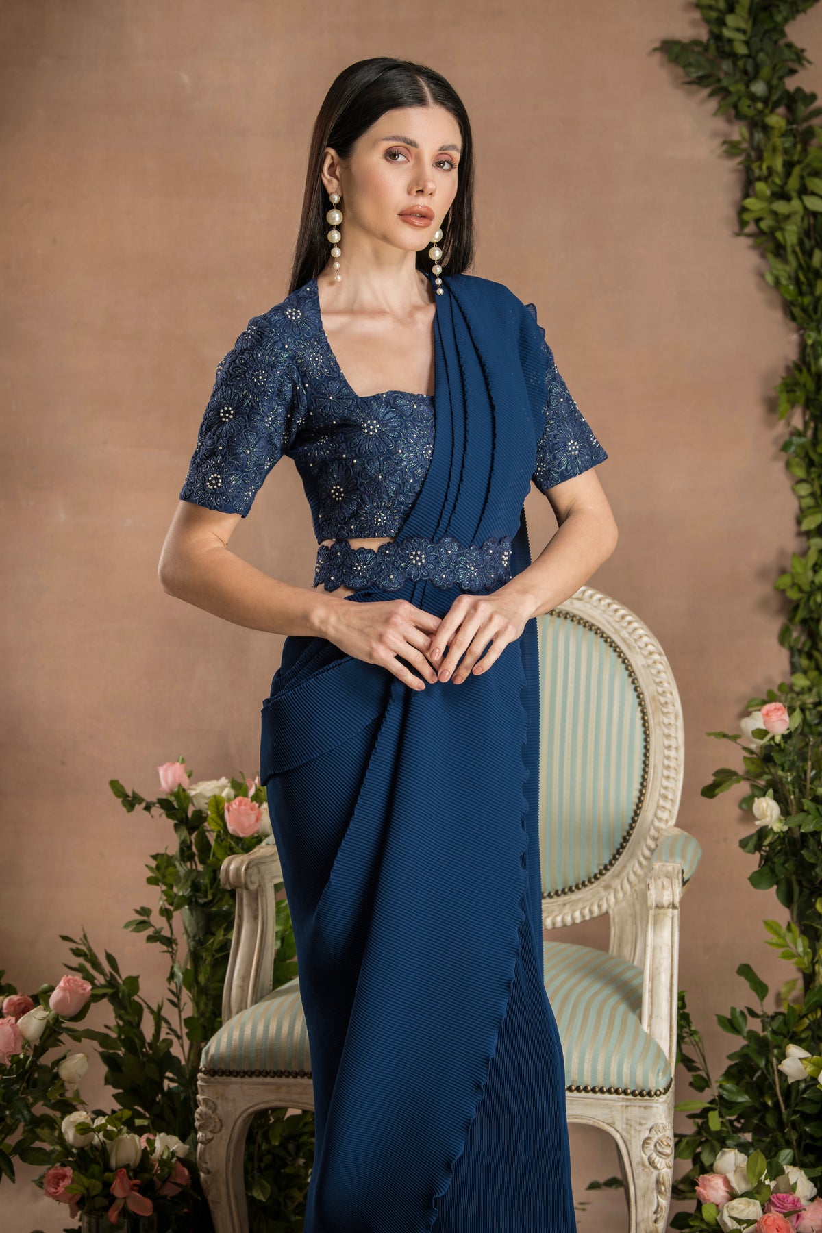 Pre Draped Mid Night Blue Saree