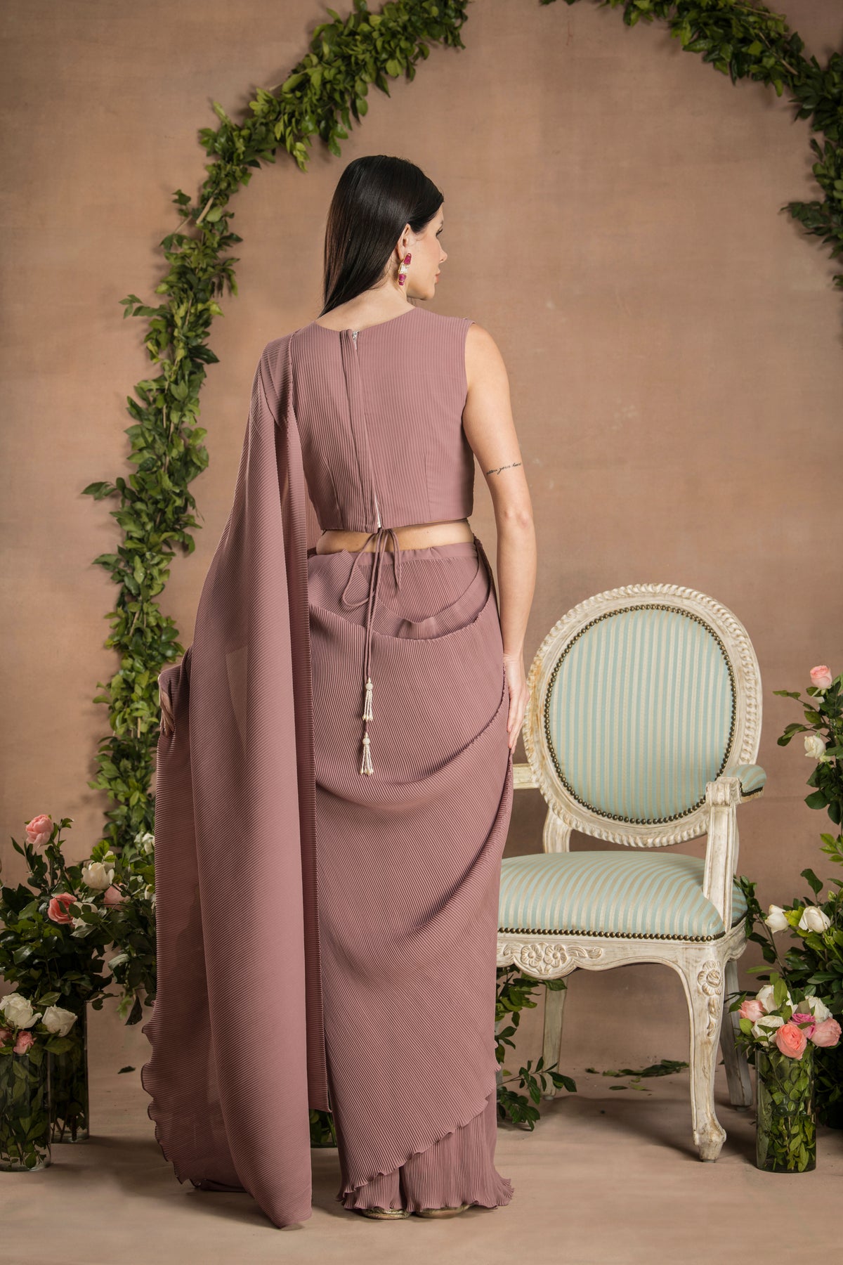 Pre Draped Mauve Colour Saree