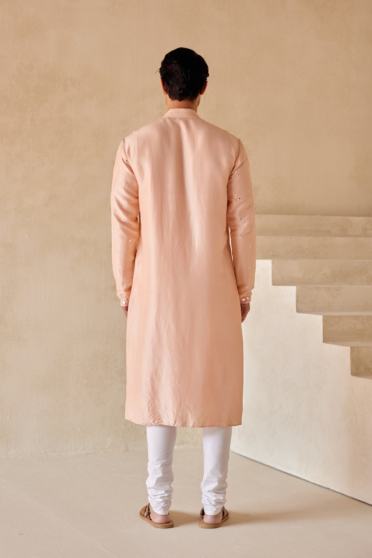 Peach Mirror Work Jaal Kurta Set