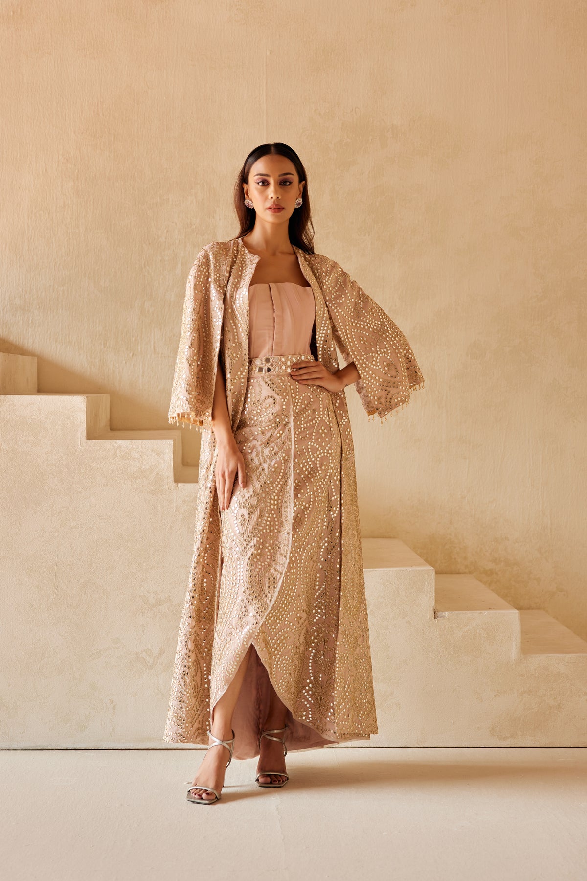 Blush Pink Tissue Long Jacket Set