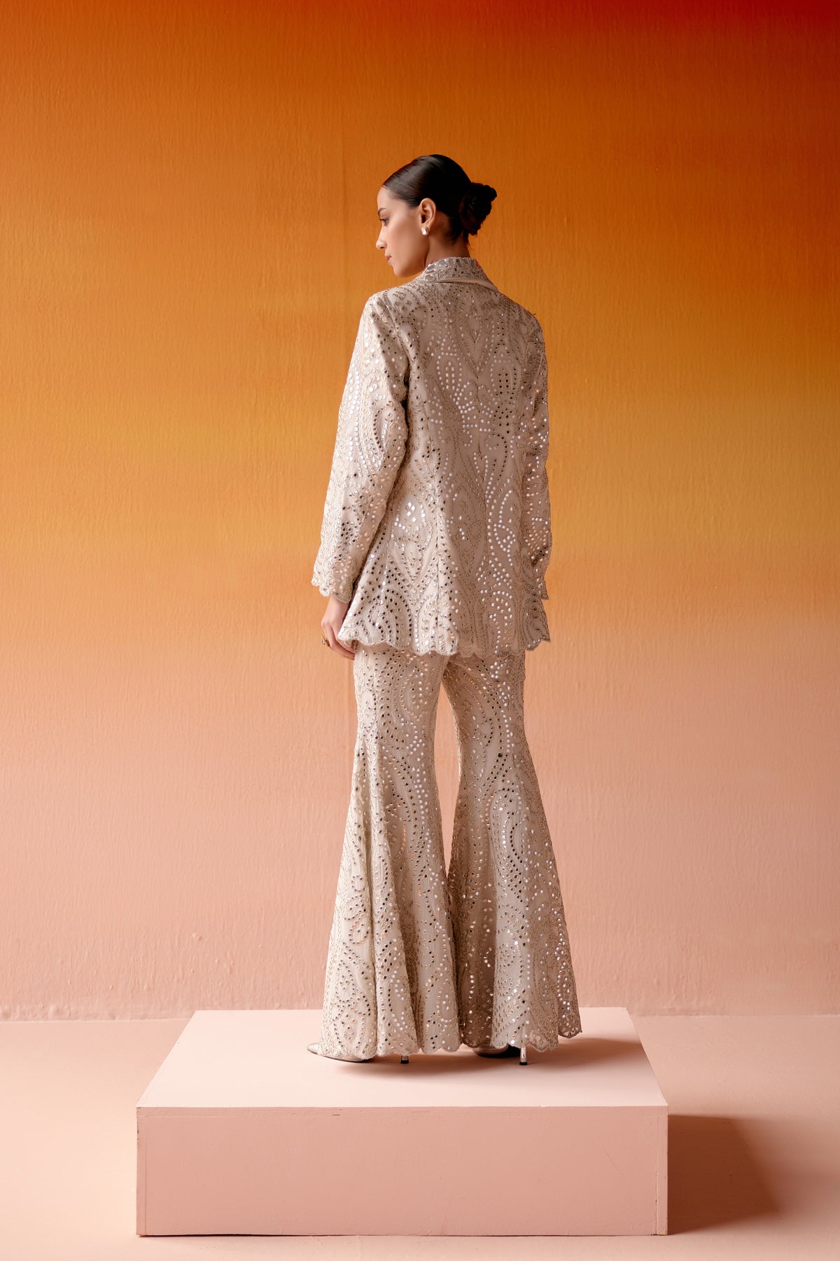 Ivory Mirror Work Scallop Jacket