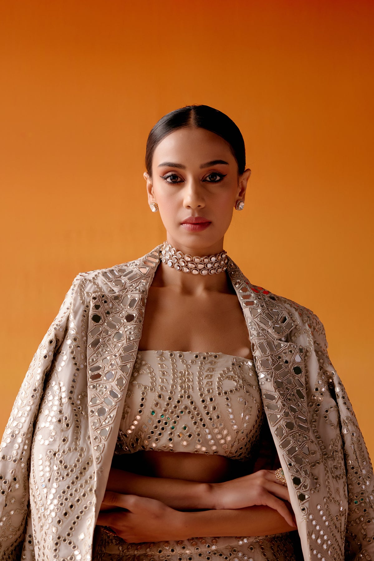 Ivory Mirror Work Scallop Jacket